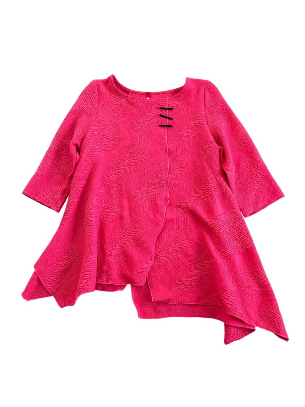IC Collection Women's Sz L Pink Textured Asymmetric Tunic Top 3/4 Sleeve